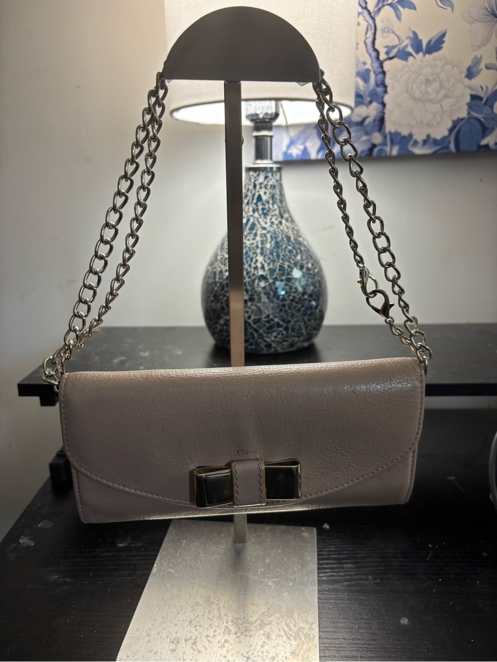 Authentic Chloé Lily Bow Continental Leather Long Wallet – Soft Pink/Beige WOC